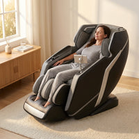 4D Deluxe Gray and Black Zero Gravity and Space Saving Faux Leather Heated Massage Chair with Sl-Track and Bluetooth — Lifestyle